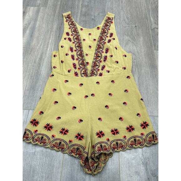 Free People Womens Green Sleeveless Margarita Embroidered Romper Jumpsuit Size 2 - Picture 3 of 9